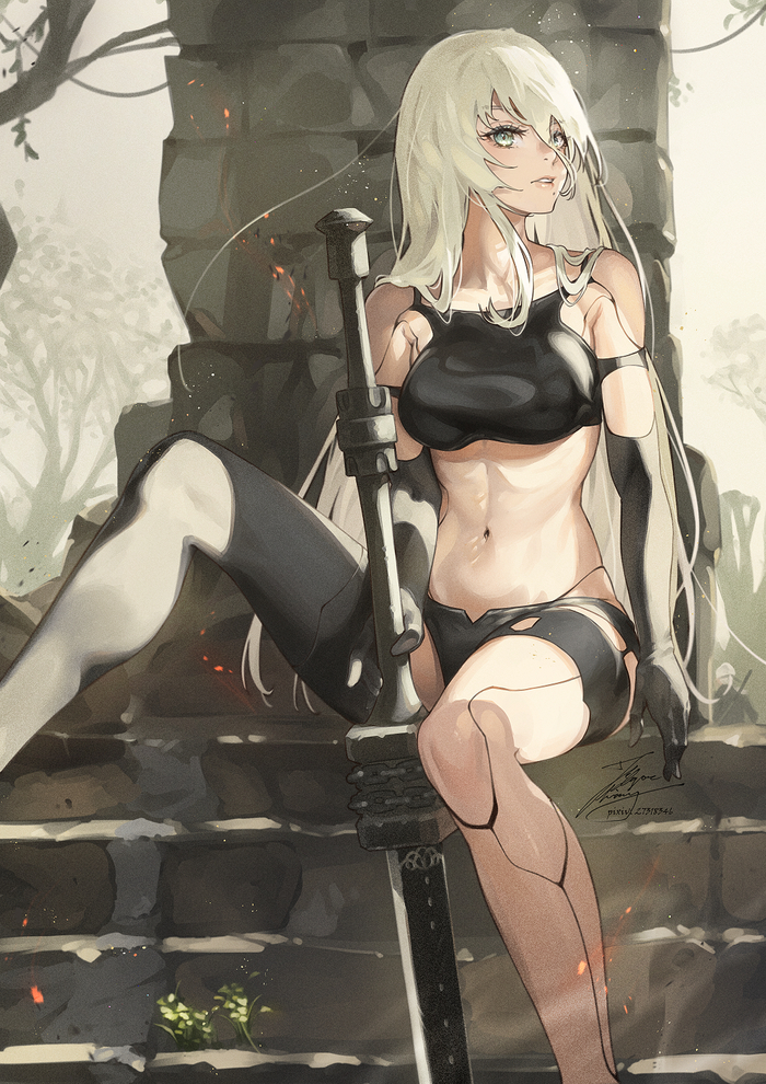  Anime Art, , Nier Automata, Yorha unit no 2 type A, Game Art, Pixiv, 